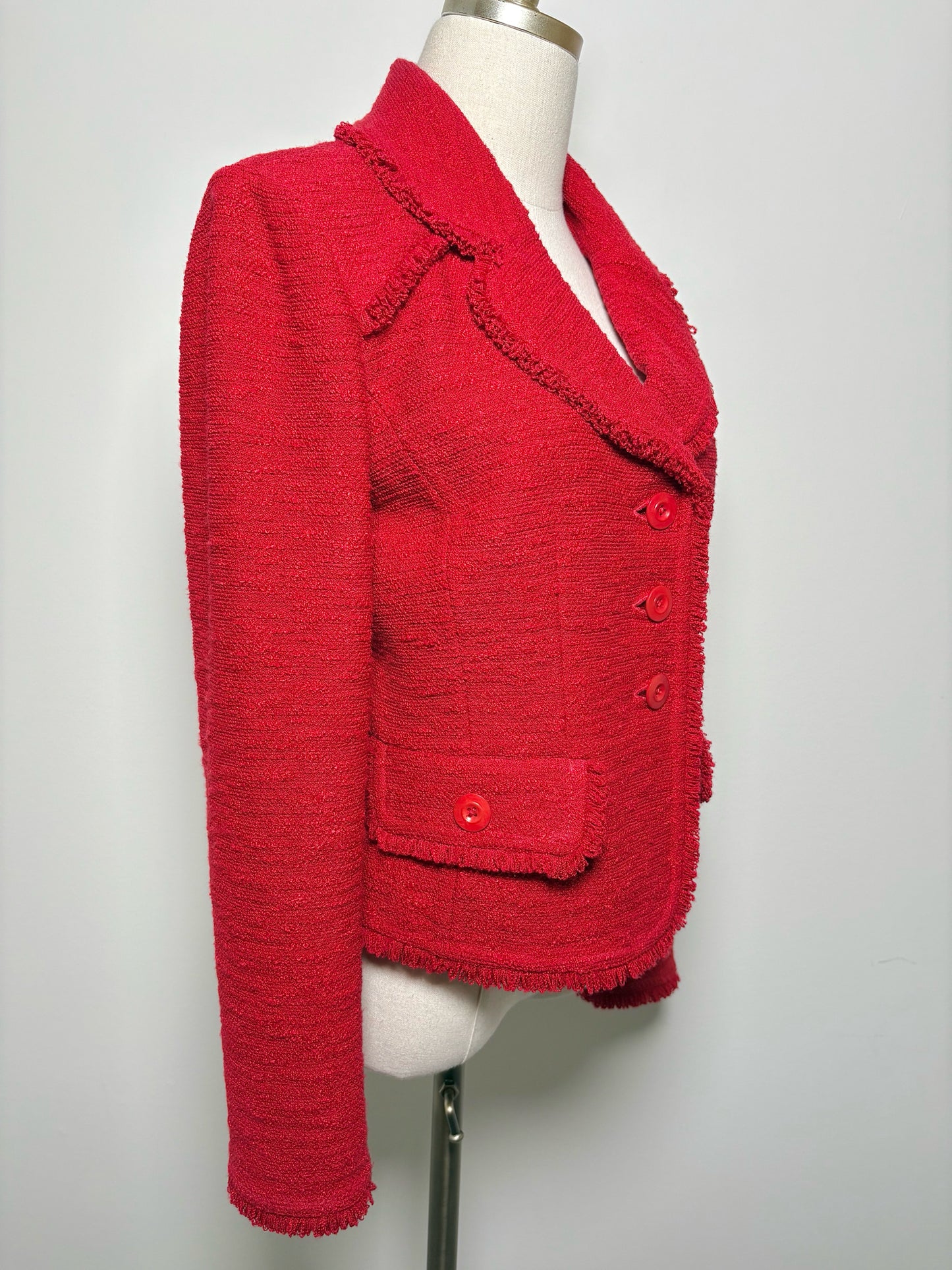 Women Size 8 St. John Red Solid Wool, Rayon Jacket