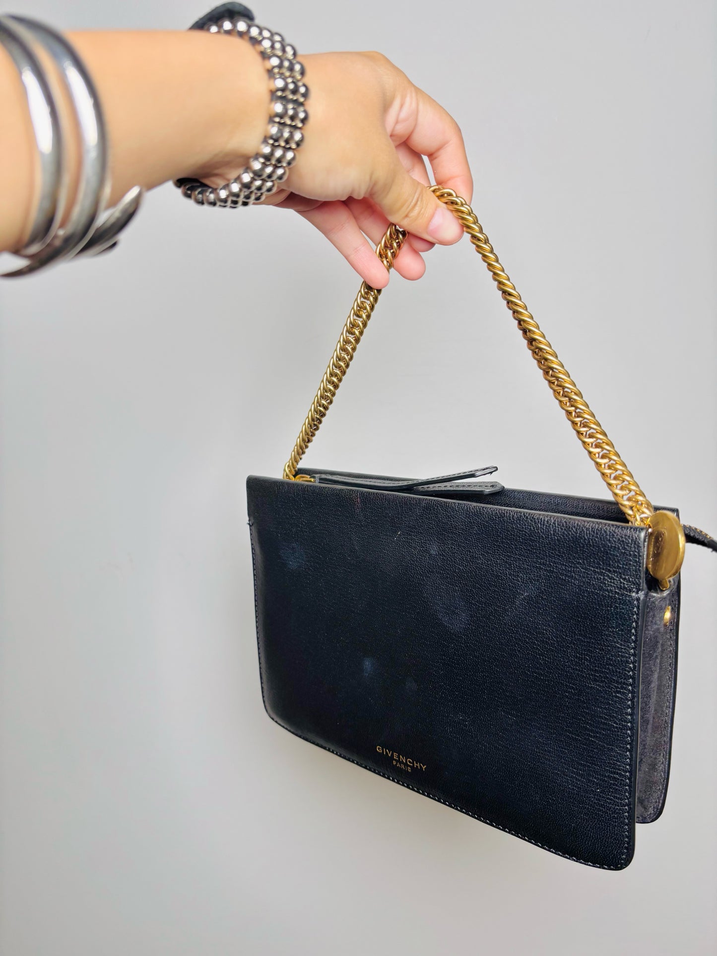 Givenchy Solid Leather Black Goatskin 3 Crossbody Purse