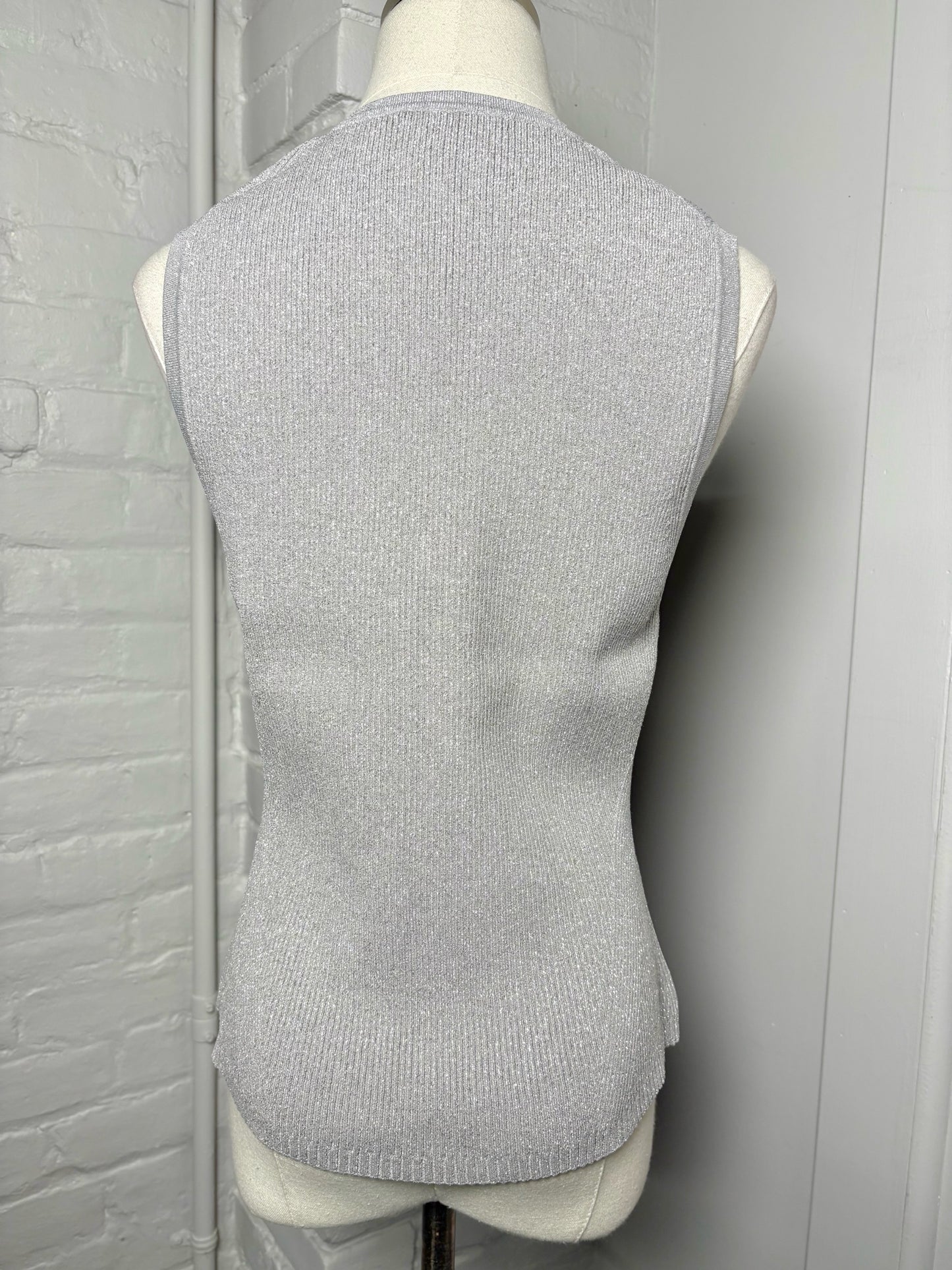Women Size L Veronica Beard Silver Sparkle Sweater Vest