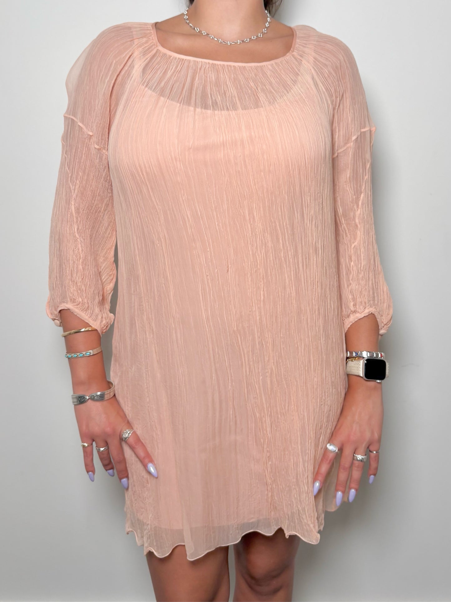 Women Size M Noon by Noor Peach Solid Polyester Dress