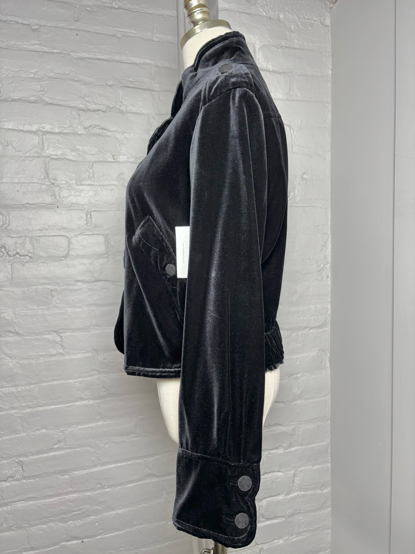 Women Size S Yves Saint Laurent Black Solid Velvet Scallop Trim Jacket