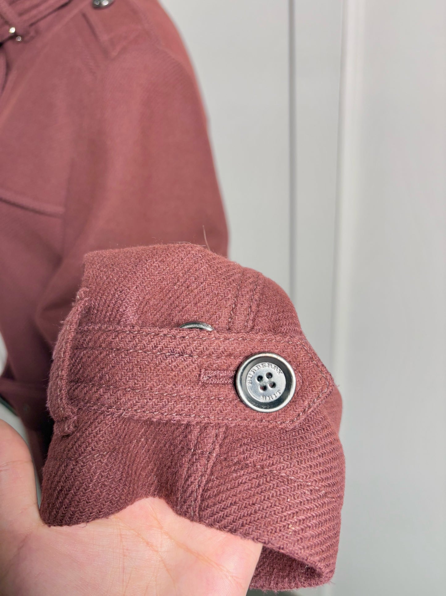 Women Size 14 Burberry Brit Burgundy Wool Blend Belted Coat