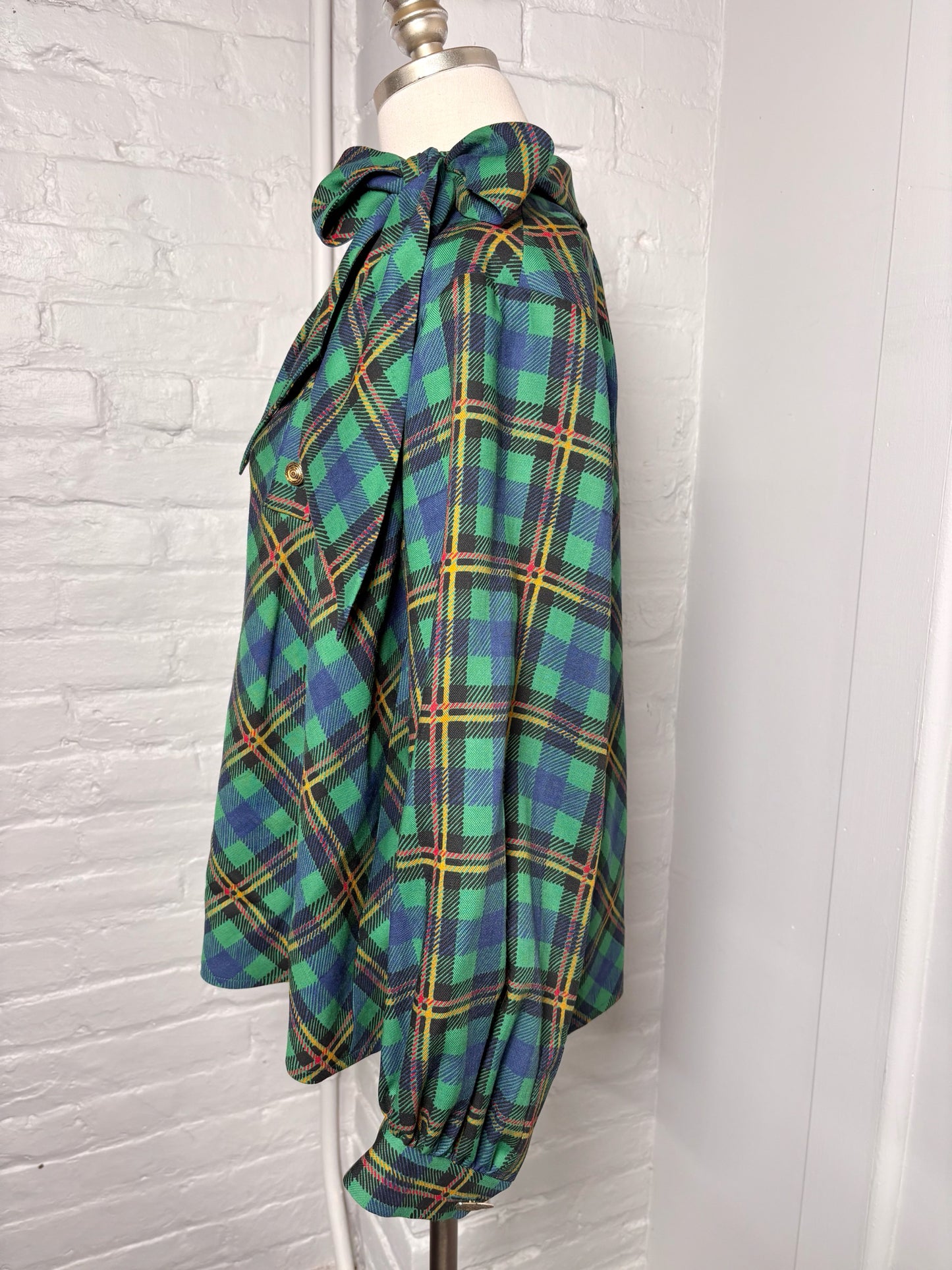 Women Size 44 (12-14) Saint Laurent Green Plaid Vintage Top