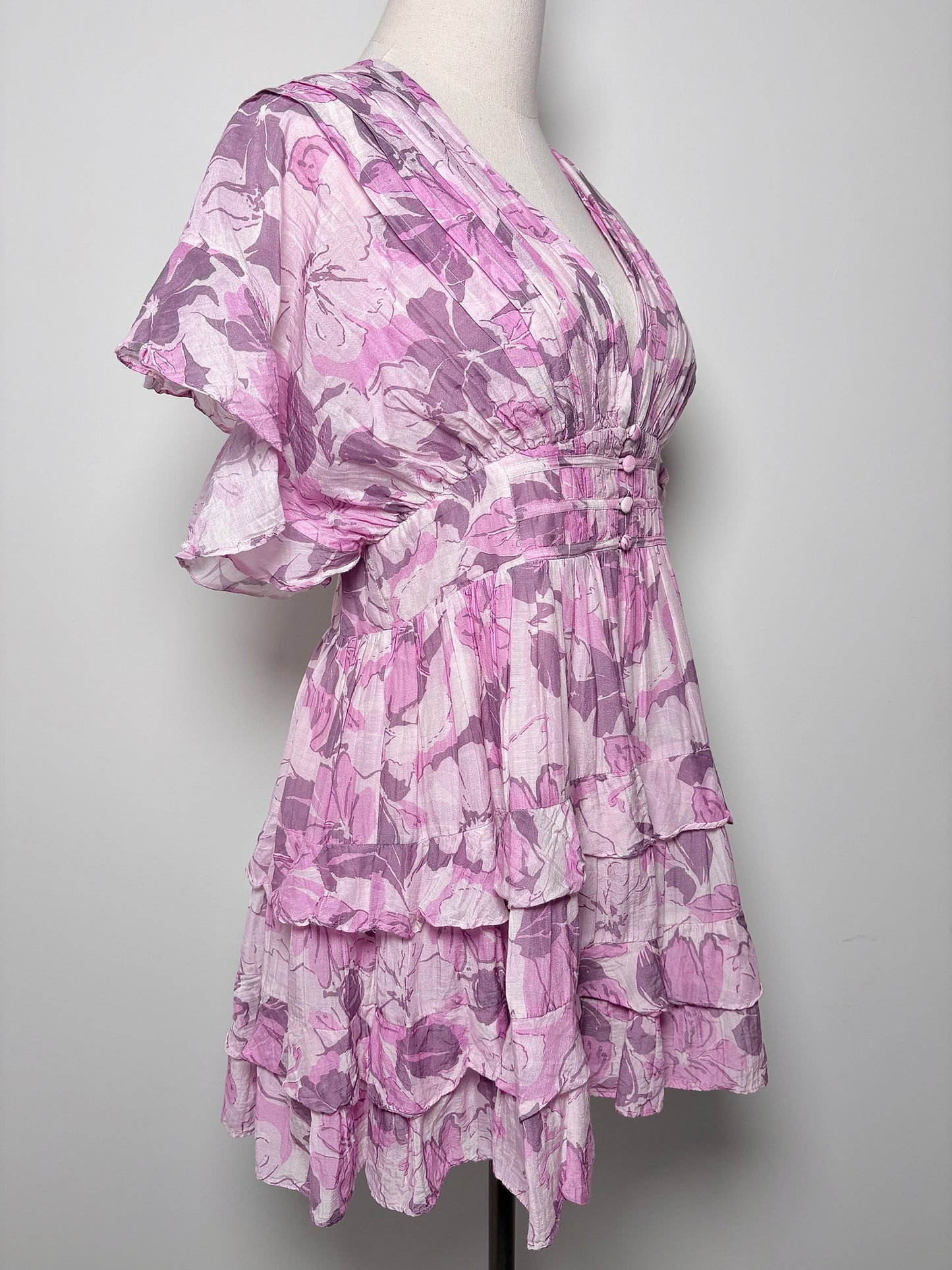 Women Size L Tularosa Lilac Floral Cotton, Silk Dress