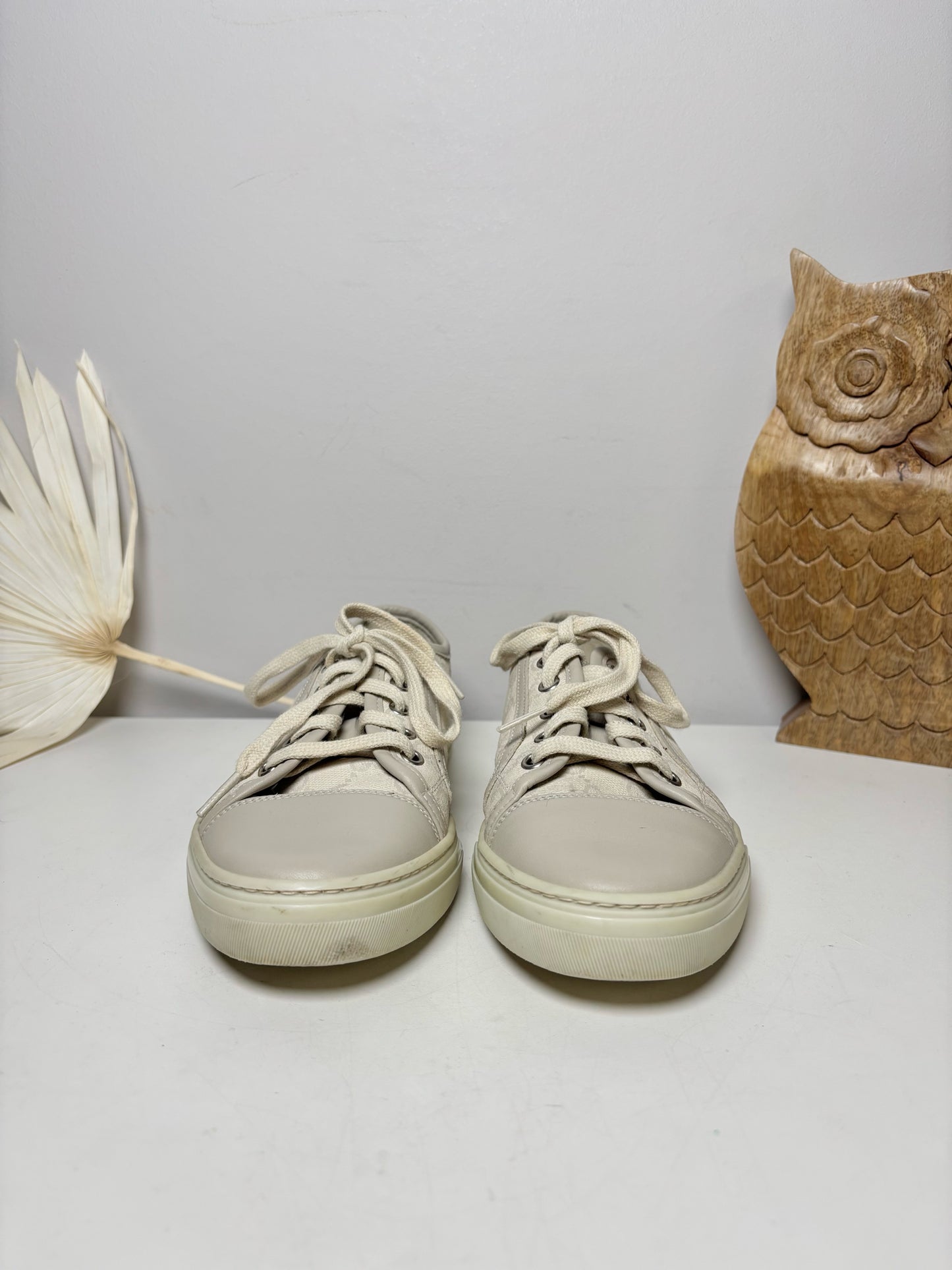 W Shoe Size 37 (7) Gucci GG Cream Washed Canvas, Leather Sneakers