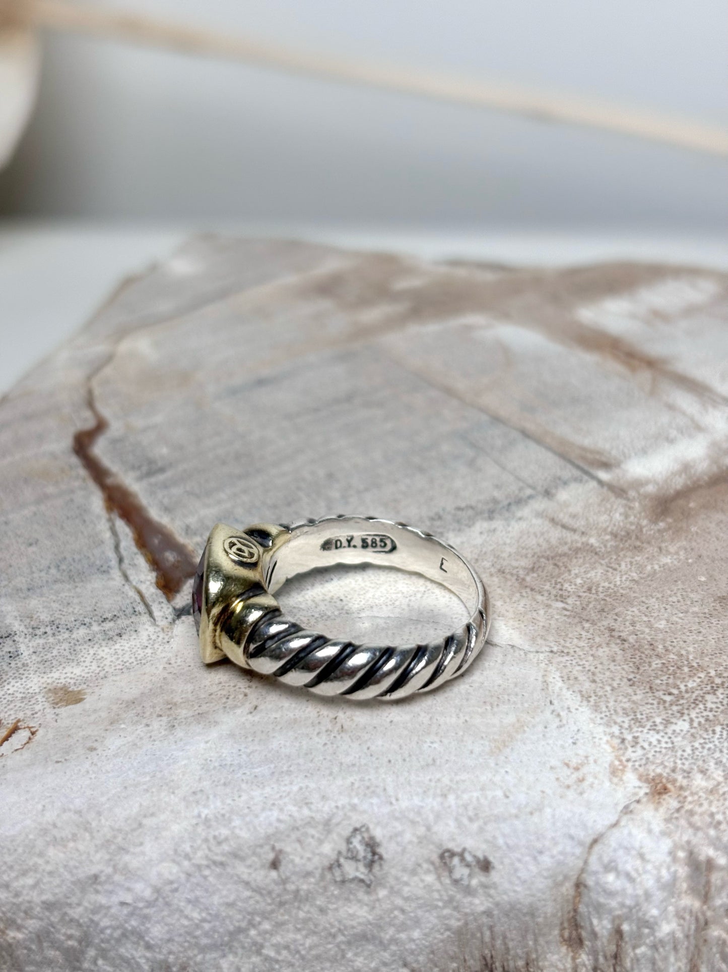 David Yurman Amethyst 14K Gold, Silver Noblesse Sz 7 Ring