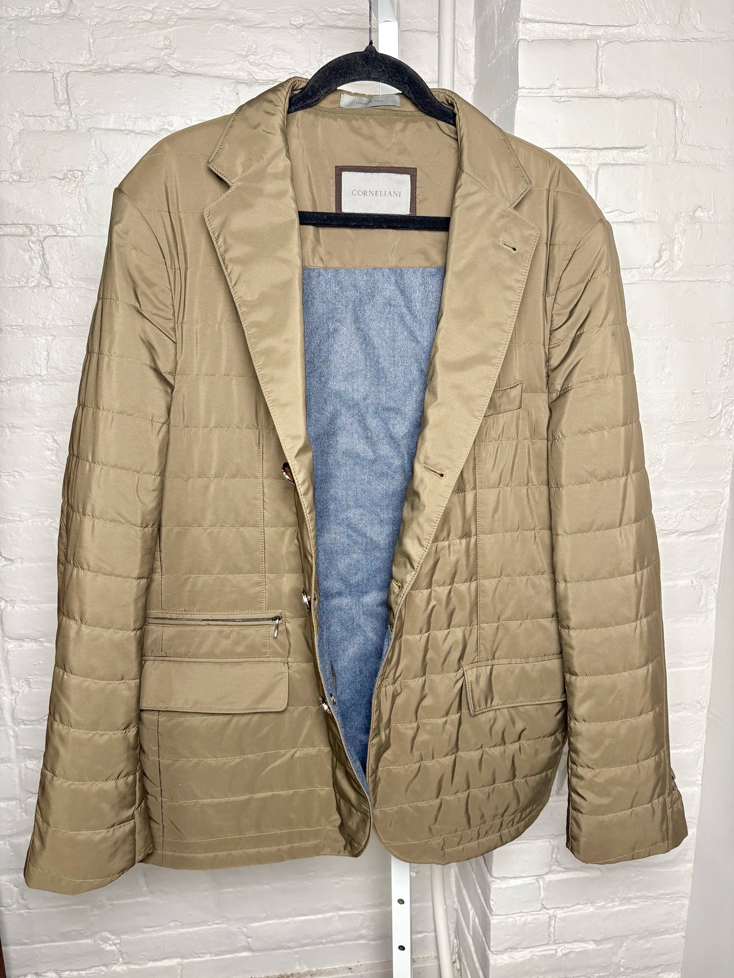 Corneliani Olive Green Nylon Men's Quilted Nylon XL Coat