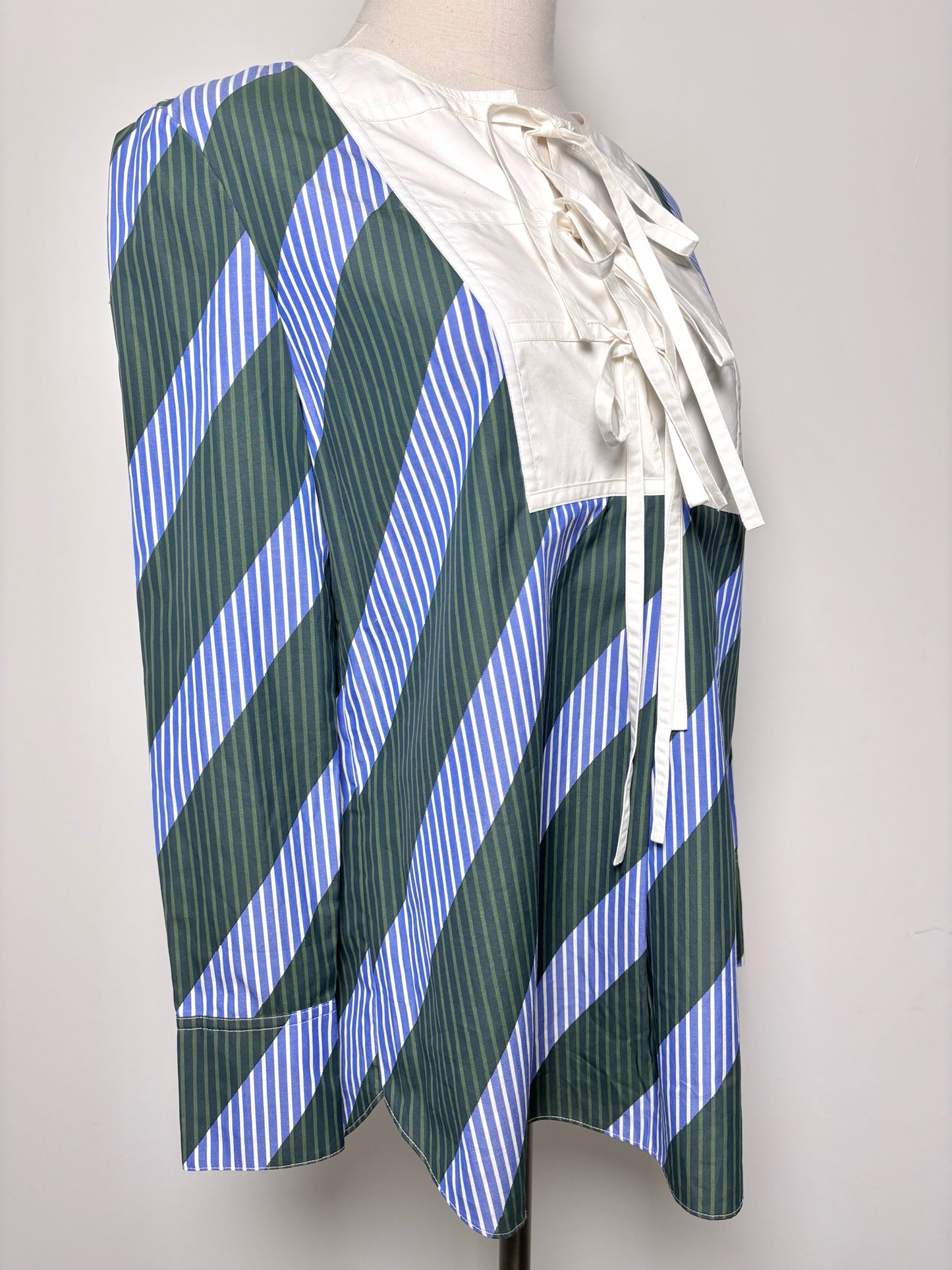 Women Size 0 Tory Burch Green, Blue, White Stripe Cotton NWT Blouse
