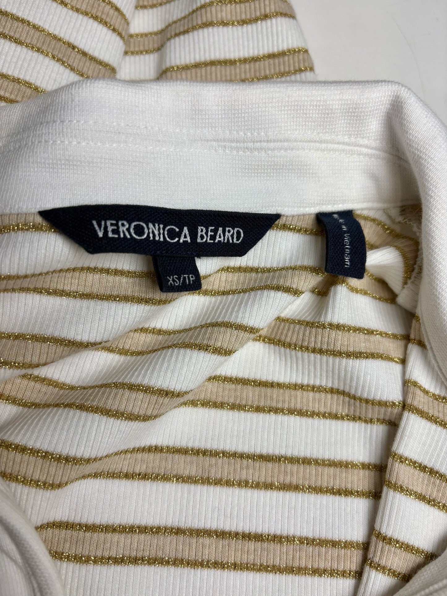Women's Size XS Veronica Beard Bailey Striped Metallic Gold Pre-Owned Polo Dress