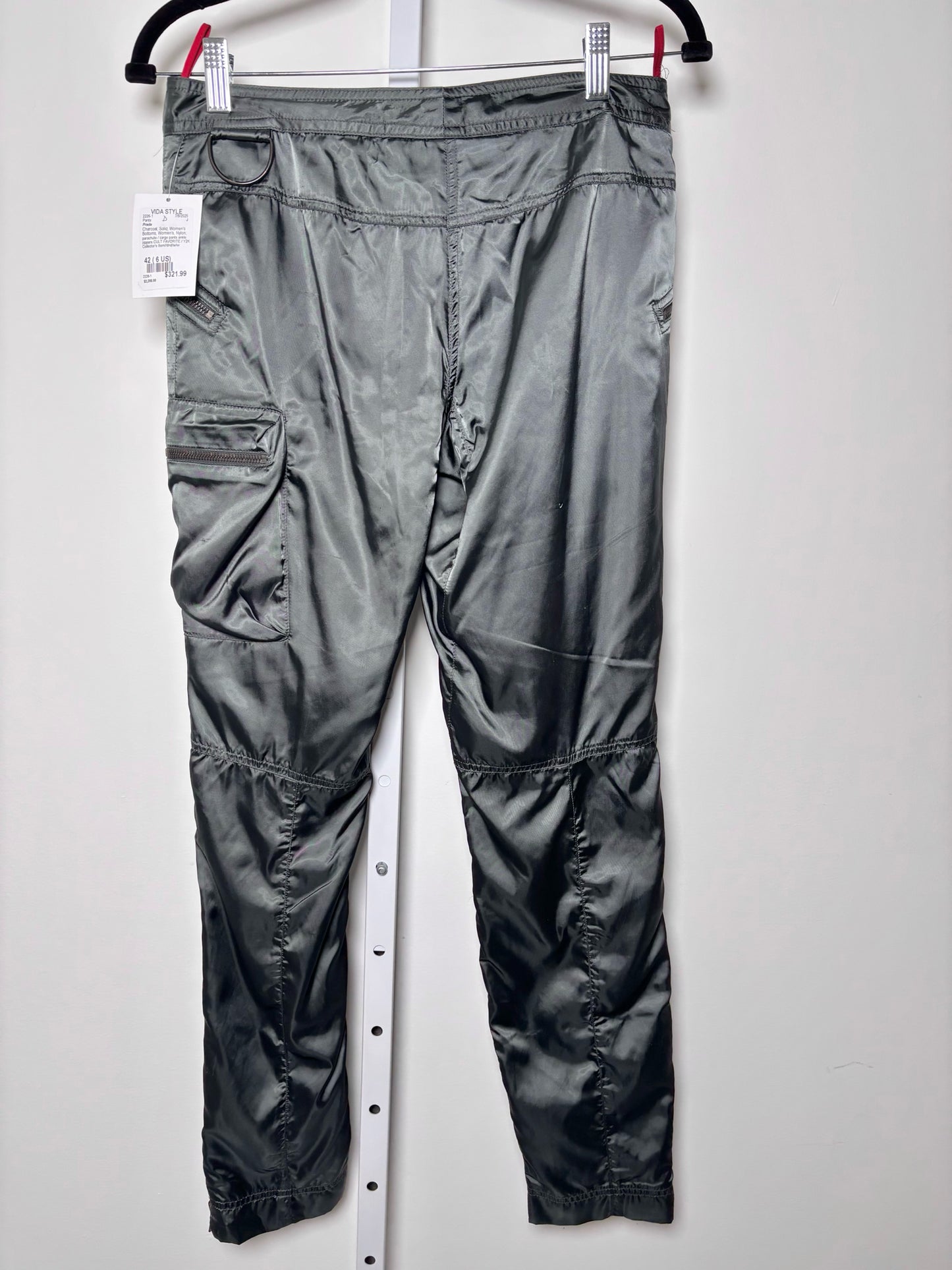 Women Size 42 ( 6 US) Prada Charcoal Parachute Cargo Y2K Pants