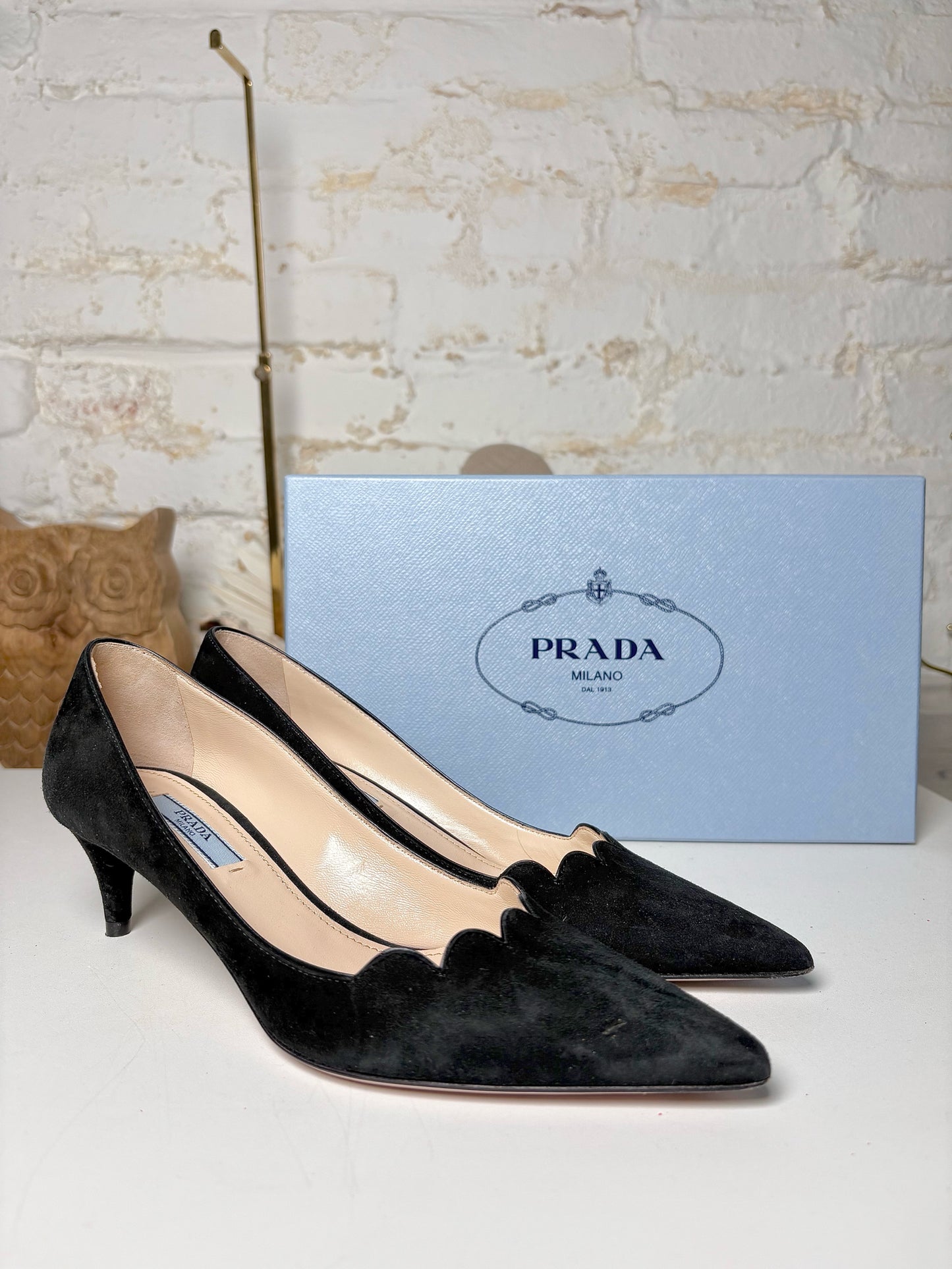 W Shoe Size 35 Prada Black Suede Heels