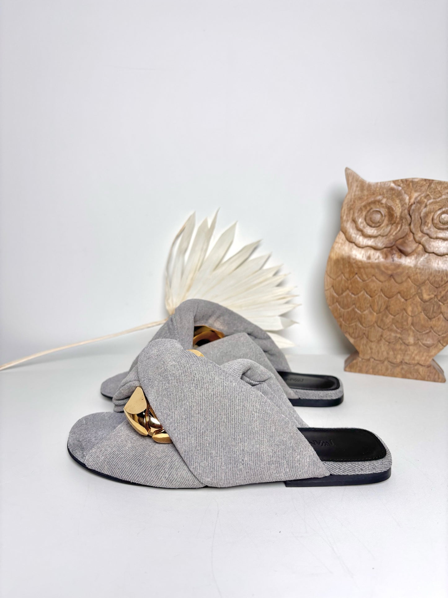 W Shoe Size 38 JW Anderson Gray Denim Cowhide Sole Twist Chain Sandals