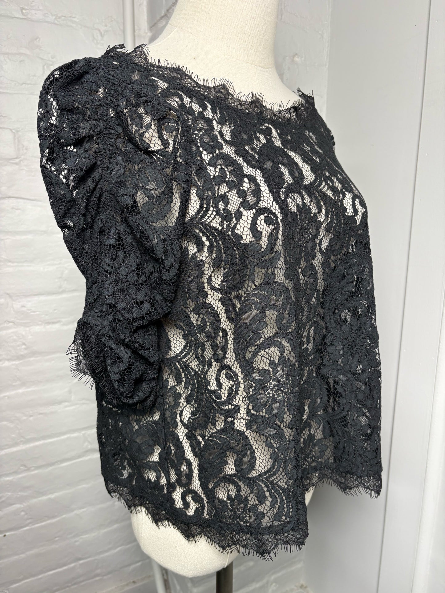 Women Size M Joie Black Lace Nylon Blend Blouse