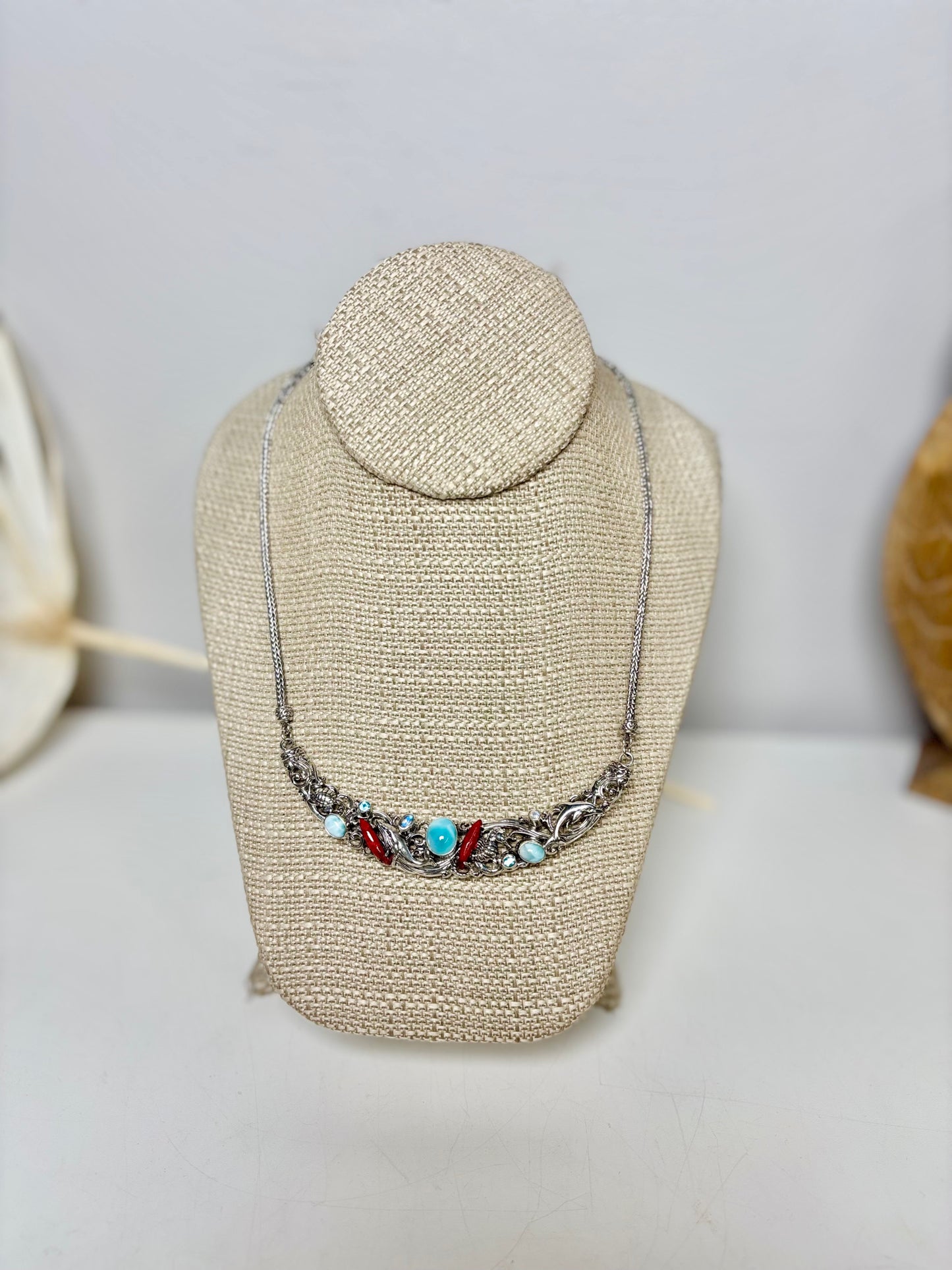 Larimar Sterling Silver Dolphin Seahorse Starfish Toggle Clasp NWT Necklace