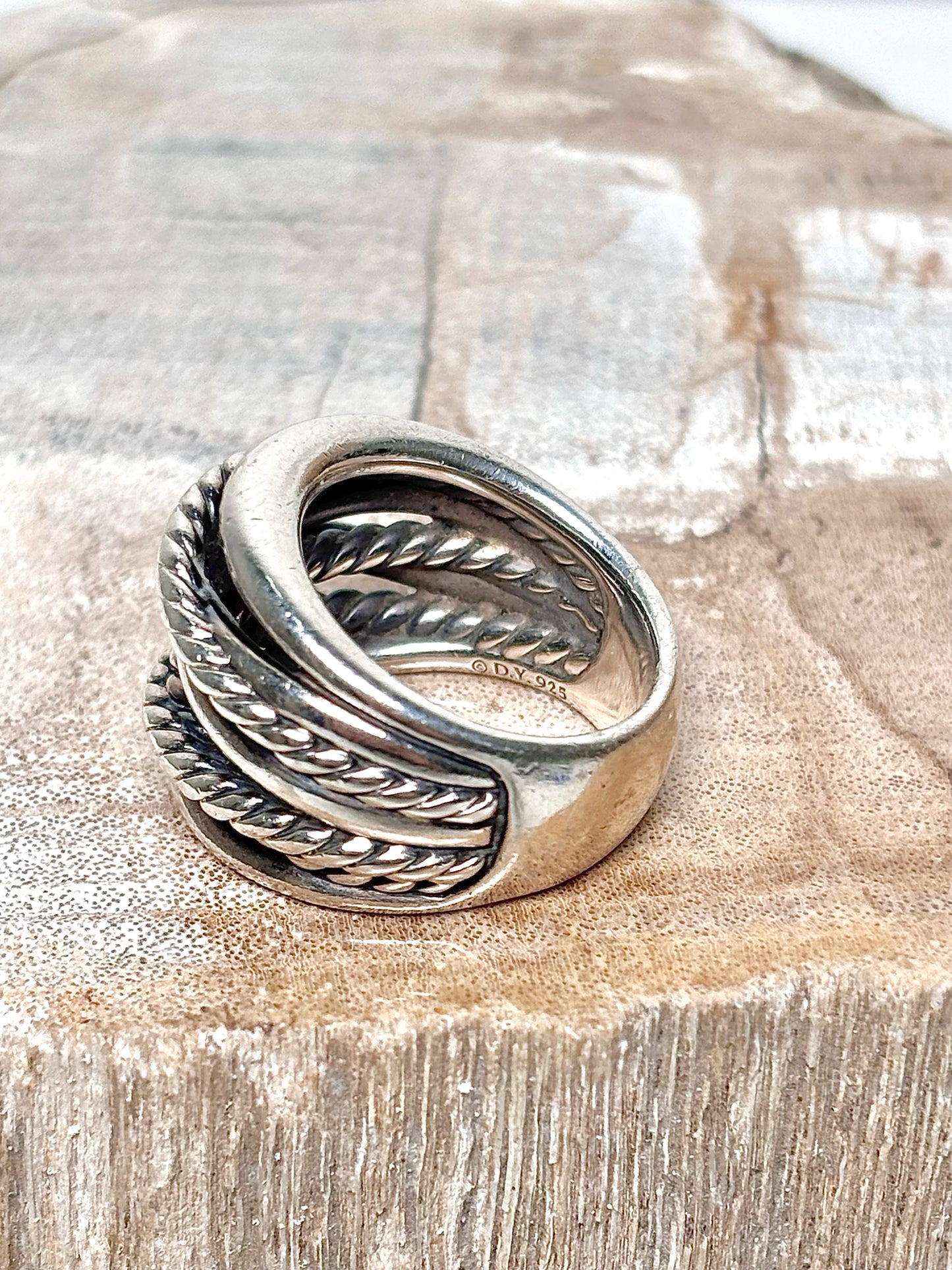David Yurman Sterling Silver 7.5 Crossover Cable Wide Ring
