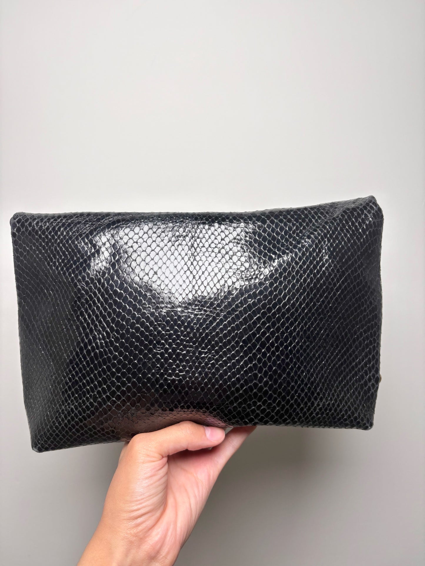 Gigi New York Python Embossed Leather Black Cowhide Clutch Purse