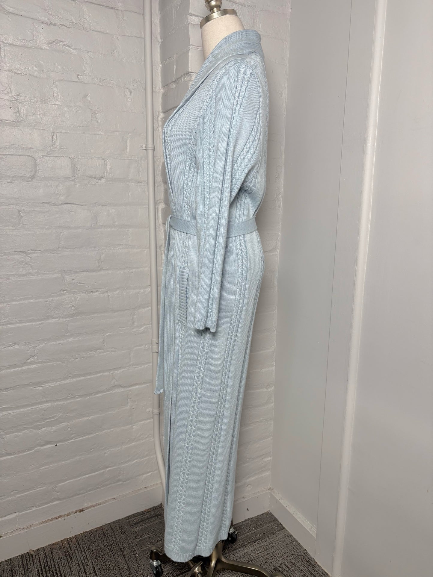 Women Size L No Label Baby Blue Solid Cotton Duster Sweater