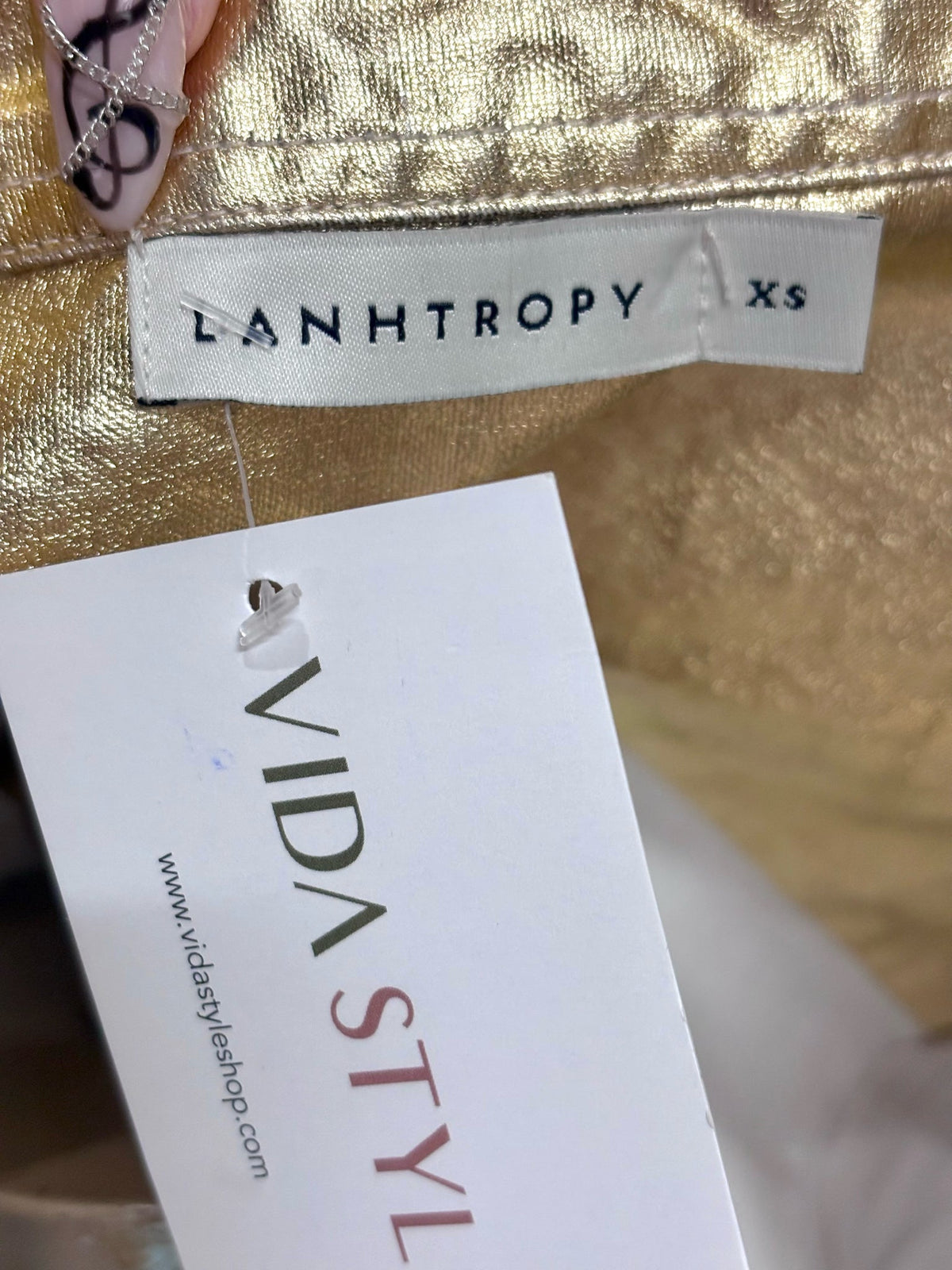 XS Women Size XS Lanthropy Metallic Gold Solid 100% Linen Pre-owned Shirt Dress