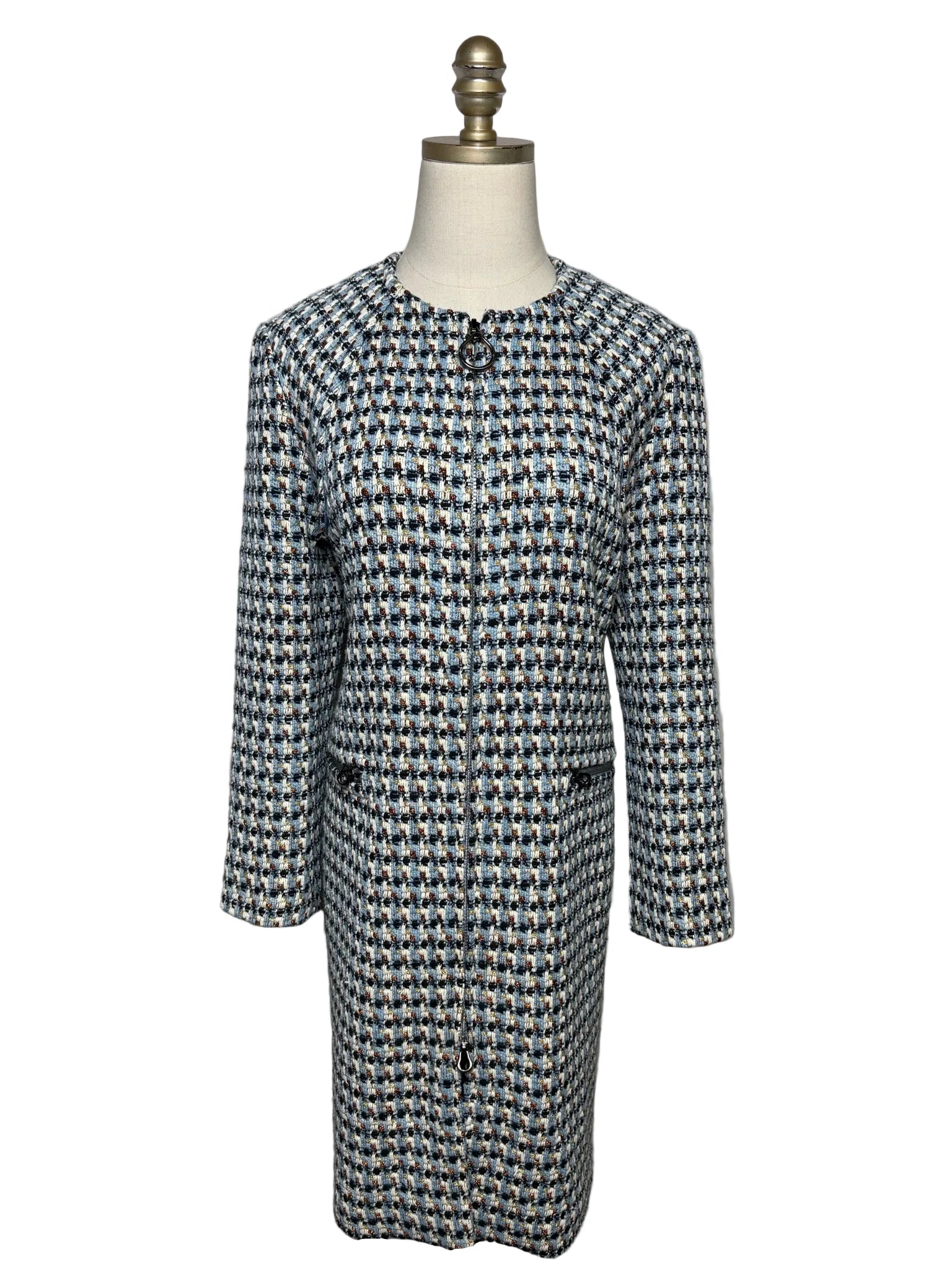 2000’s ST. JOHN COLLECTION ロングジャケットUSA製 St. John Women's Size 8 Blue Metallic Tweed Pre-Owned Long Jacket