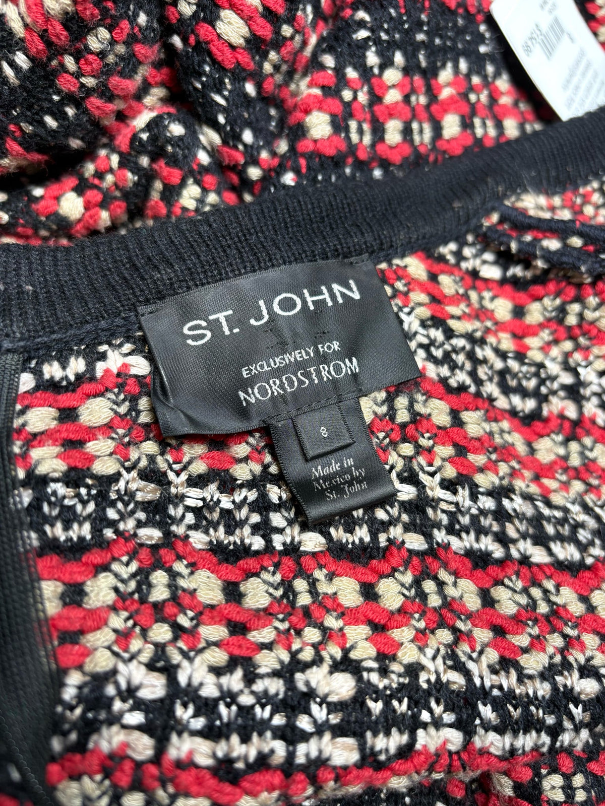8 Women's Size 8 St. John Exclusively for Nordstrom Black Red & Khaki Tweed Pre-Owned Dress