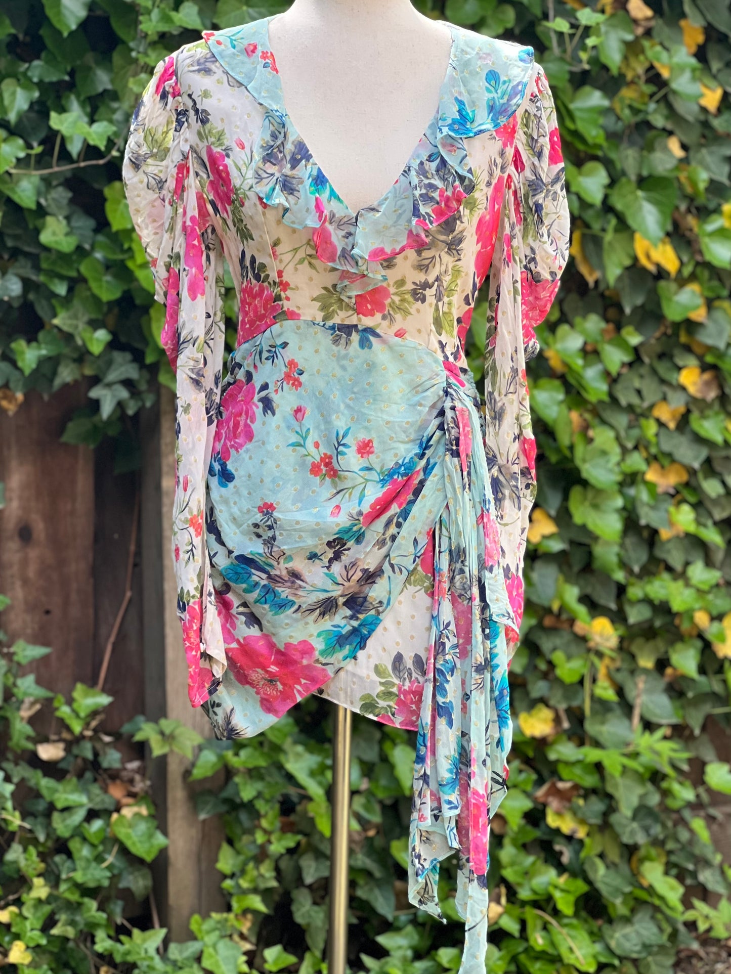 Rococo Sand Floral Ruffle Multi-color Dress Size M