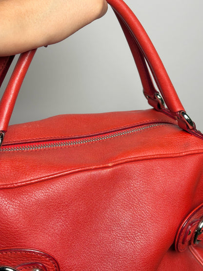 Salvatore Ferragamo Solid Pebble Leather Red Calfskin Medium Purse