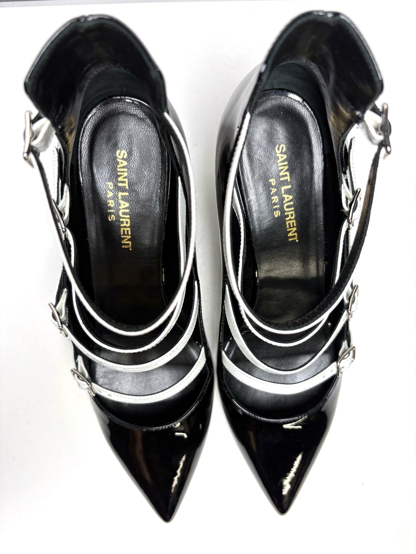 W Shoe Size 39 Saint Laurent Black & White Patent Leather Pre-owned Pump