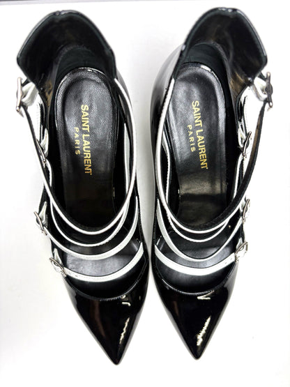 W Shoe Size 39 Saint Laurent Black & White Patent Leather Pre-owned Pump