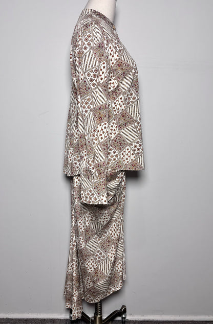 Women Size 8 Veronica Beard Cream Abstract Art Silk, 2-Piece Set