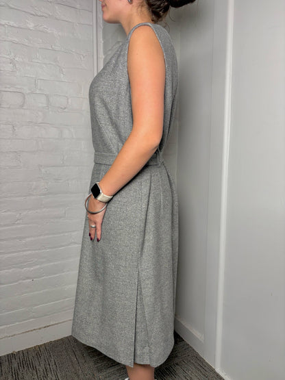 Women Size 14 Akris Punto Gray Tweed A-line Belted Dress