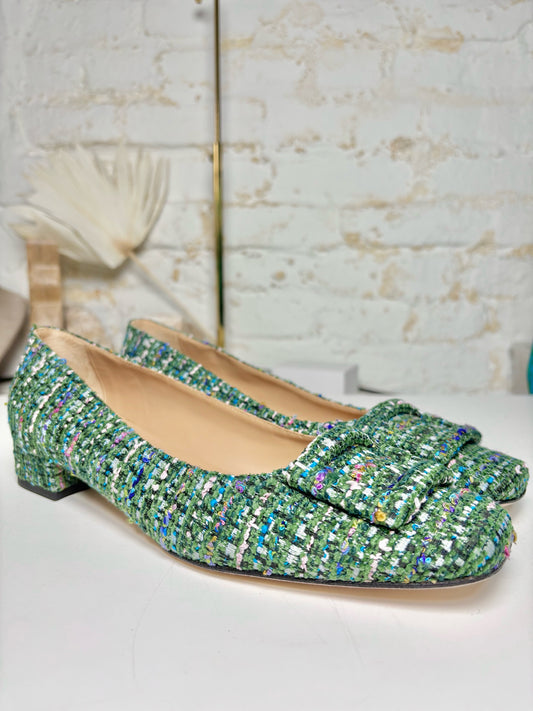 W Shoe Size 41 Ann Mashburn Green Tweed NWT Heels