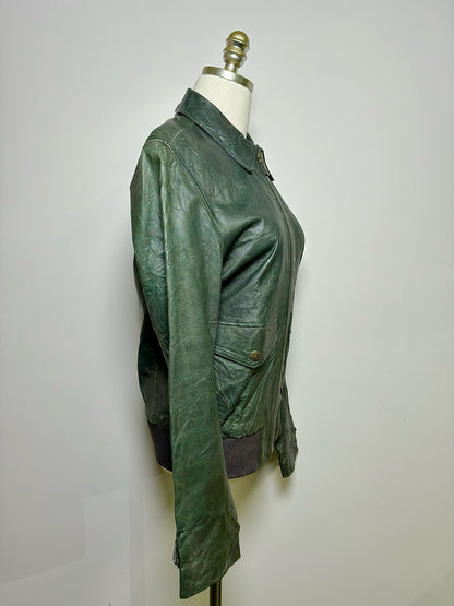 Women Size S Dolce & Gabbana Green Solid Leather Jacket