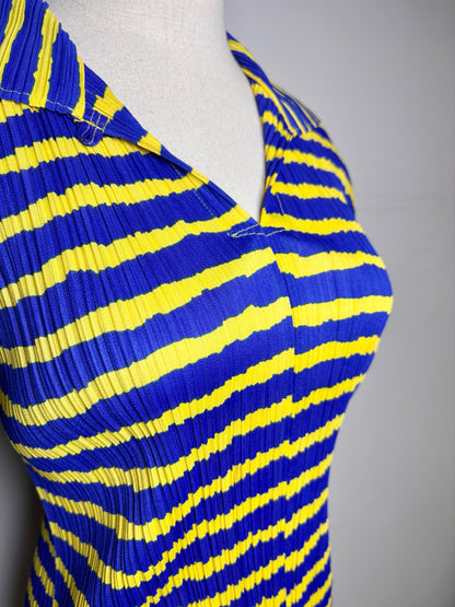 Women Size S/M (Estimate) Issey Miyake Pleats Please Yellow, blue Stripe Top