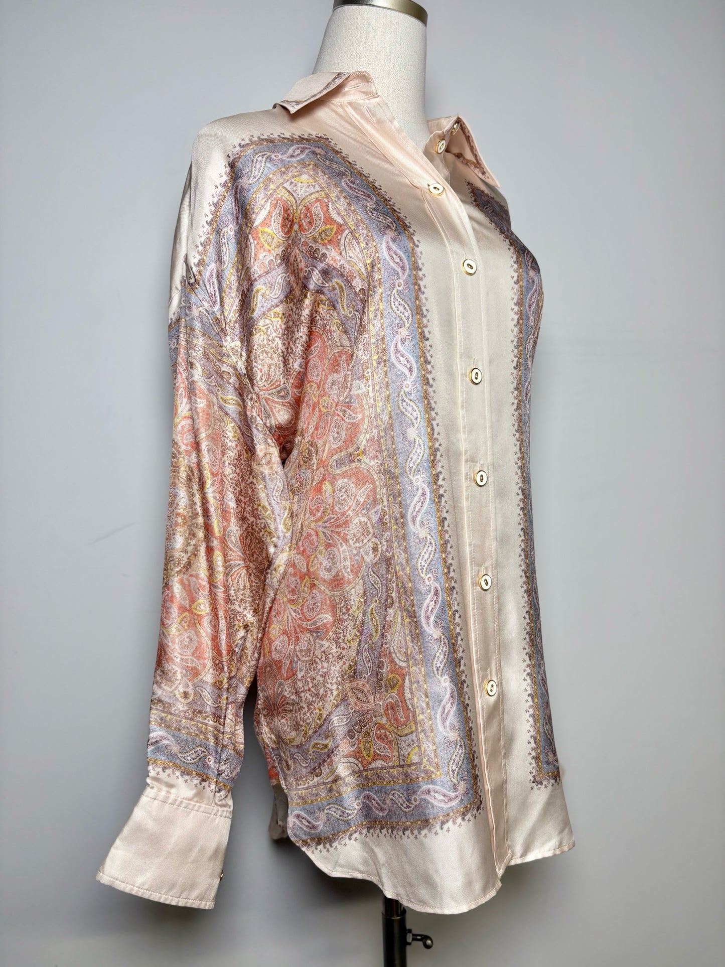 Women Size 3 (10, Large) Zimmermann Multi-Color Floral Print 100% Silk Top