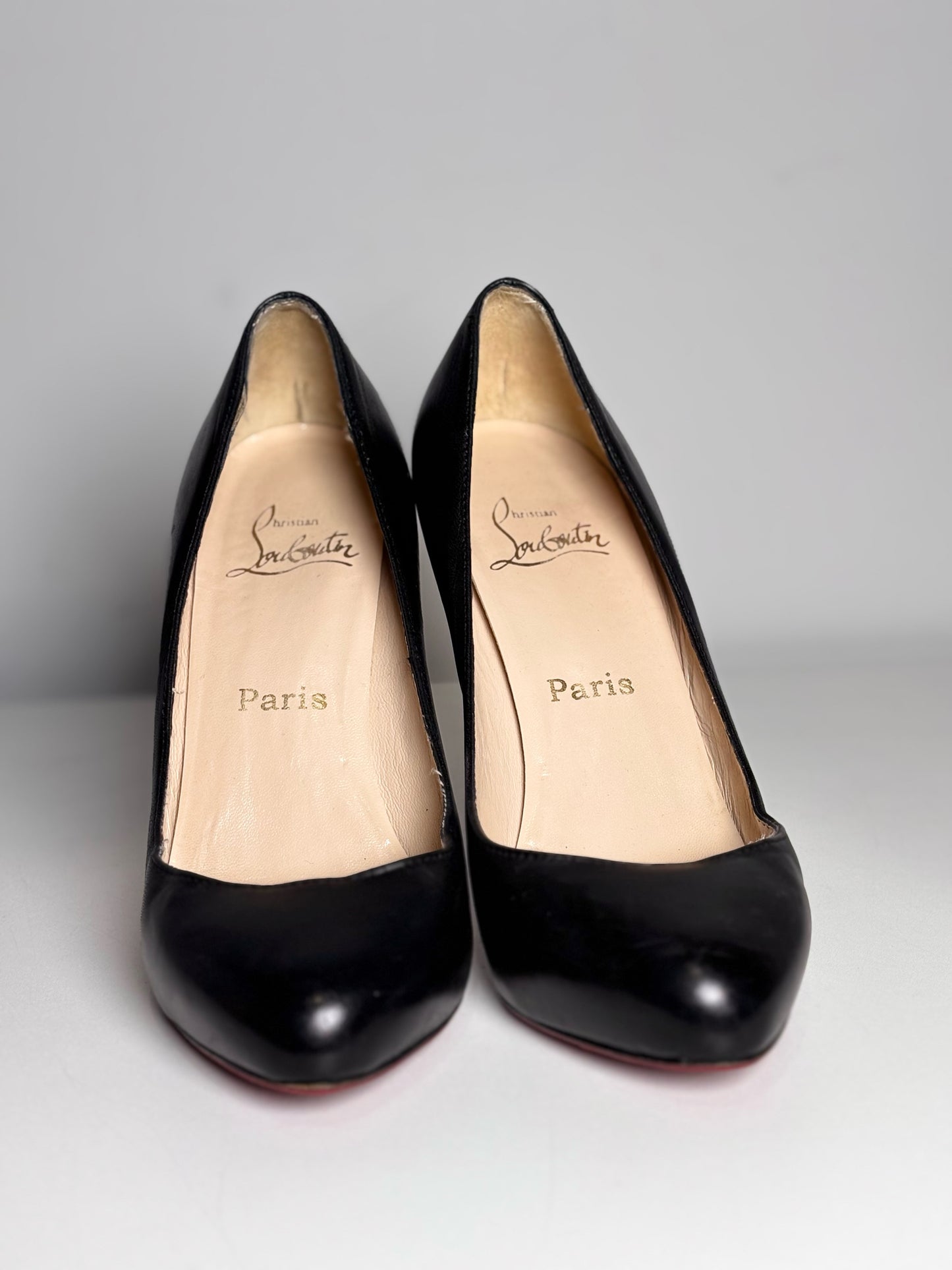 W Shoe Size 38 (8 US) Christian Louboutin Black Leather Stiletto Heel