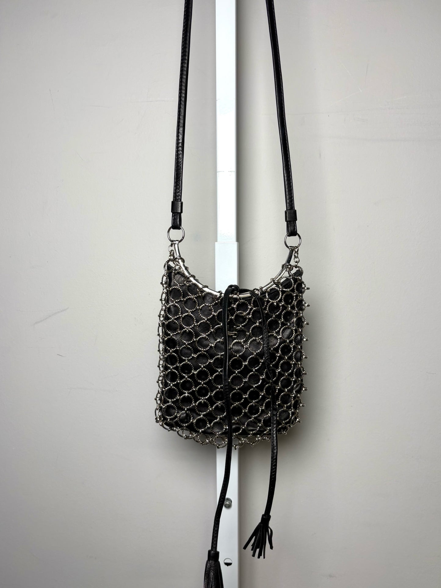 Salvatore Ferragamo Chain Vintage Black Leather Evening Hobo Purse Pre-owned