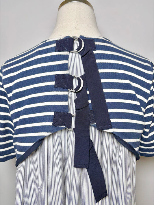Women Size M SEA New York Blue, White Striped Corset Back Dress