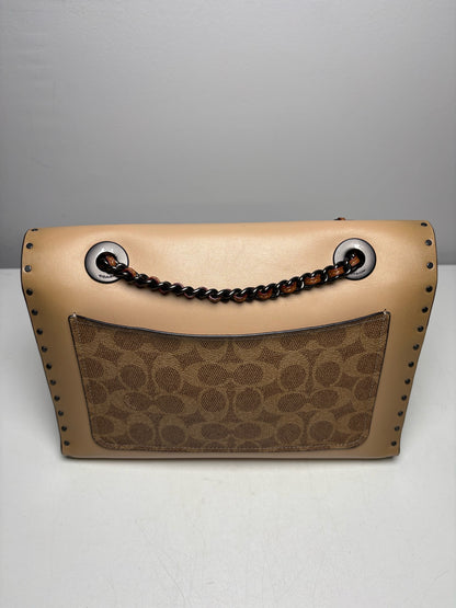 Women's Coach Parker Rivets Snakeskin Print Monogram Leather Pre-Owned Shoulder Bag