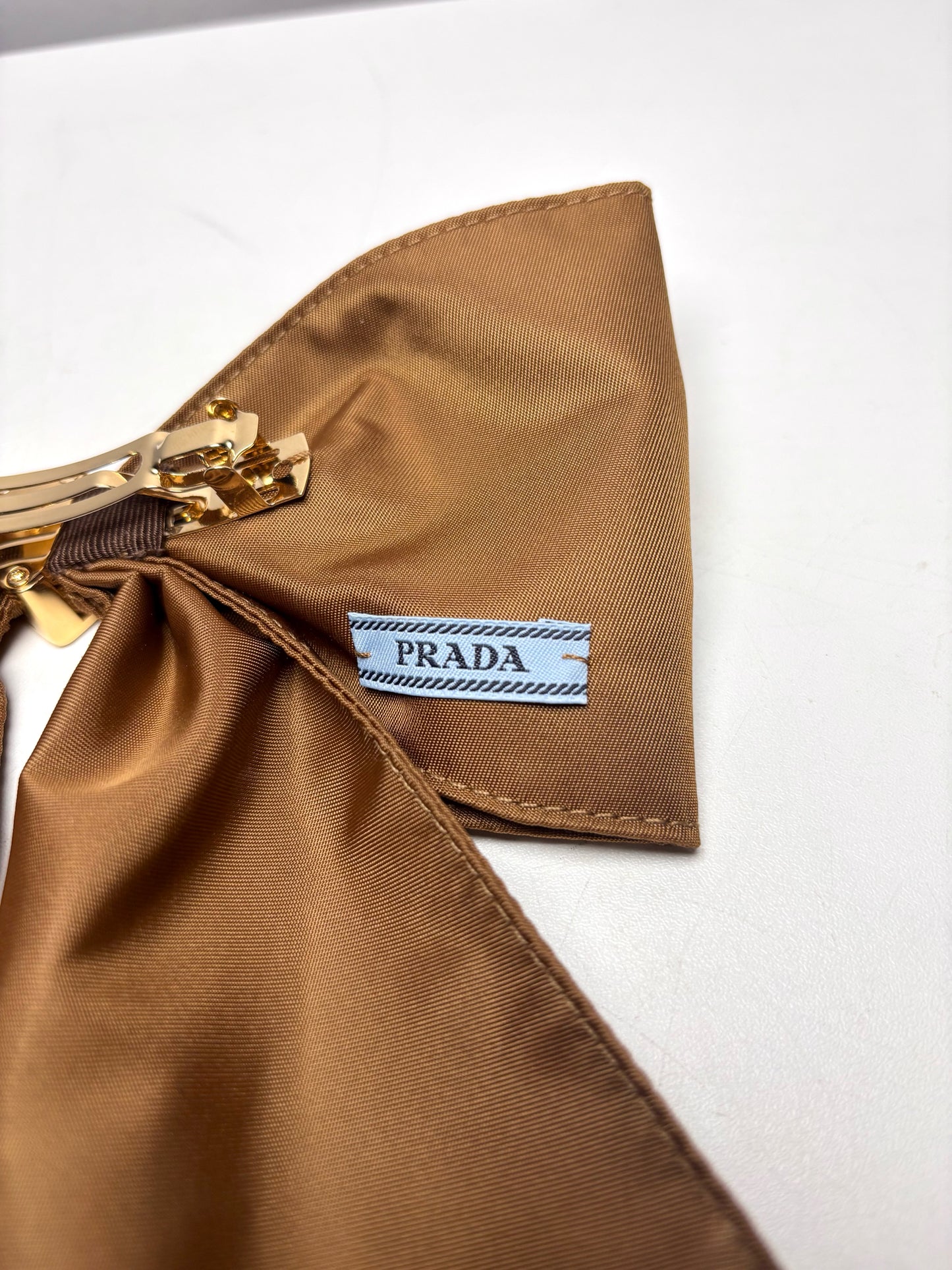 Prada Recycled Nylon Brown Hair Clip/Bow w/Triangle Logo Pre-owned