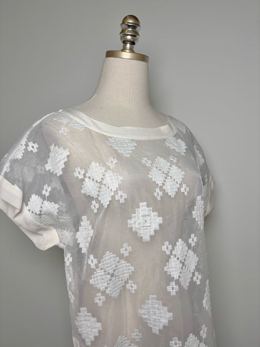 Women Size 32 (XL) Malene Birger White Embroidered Sheer Shift Dress