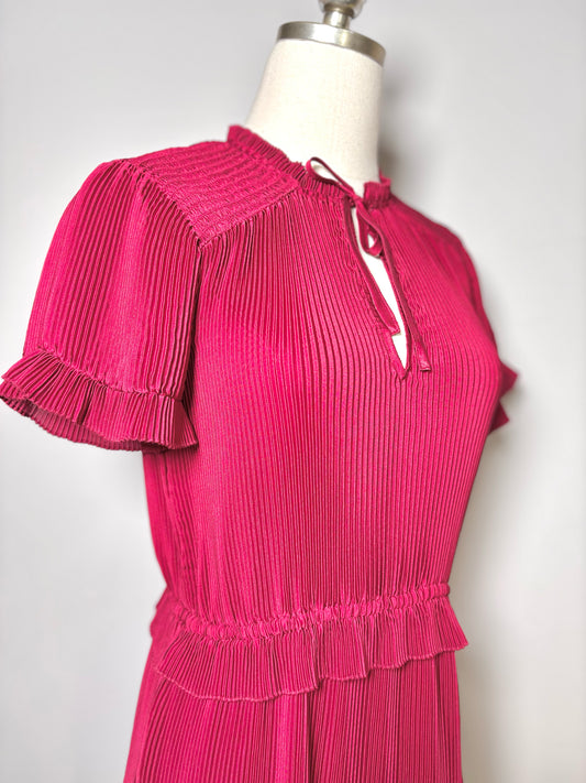 Women Size 6 ML Monique L'Huillier Wine Solid Midi Mini Pleats Dress