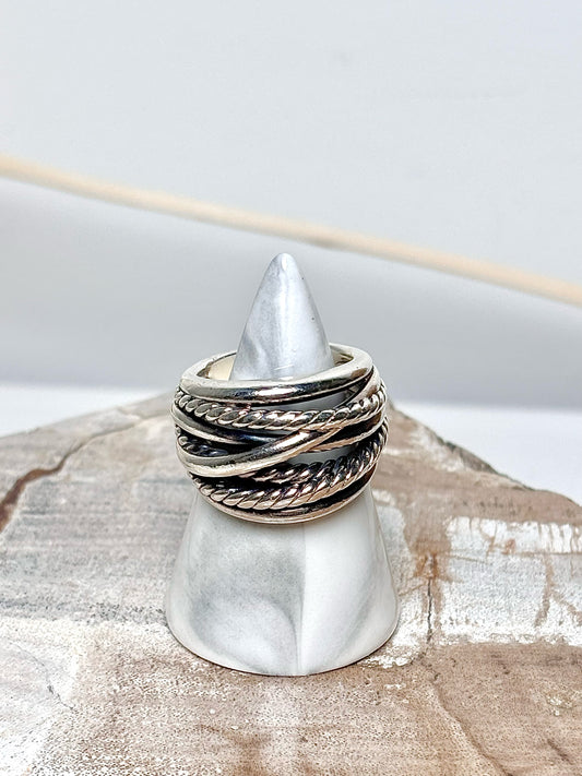David Yurman Sterling Silver 7.5 Crossover Cable Wide Ring