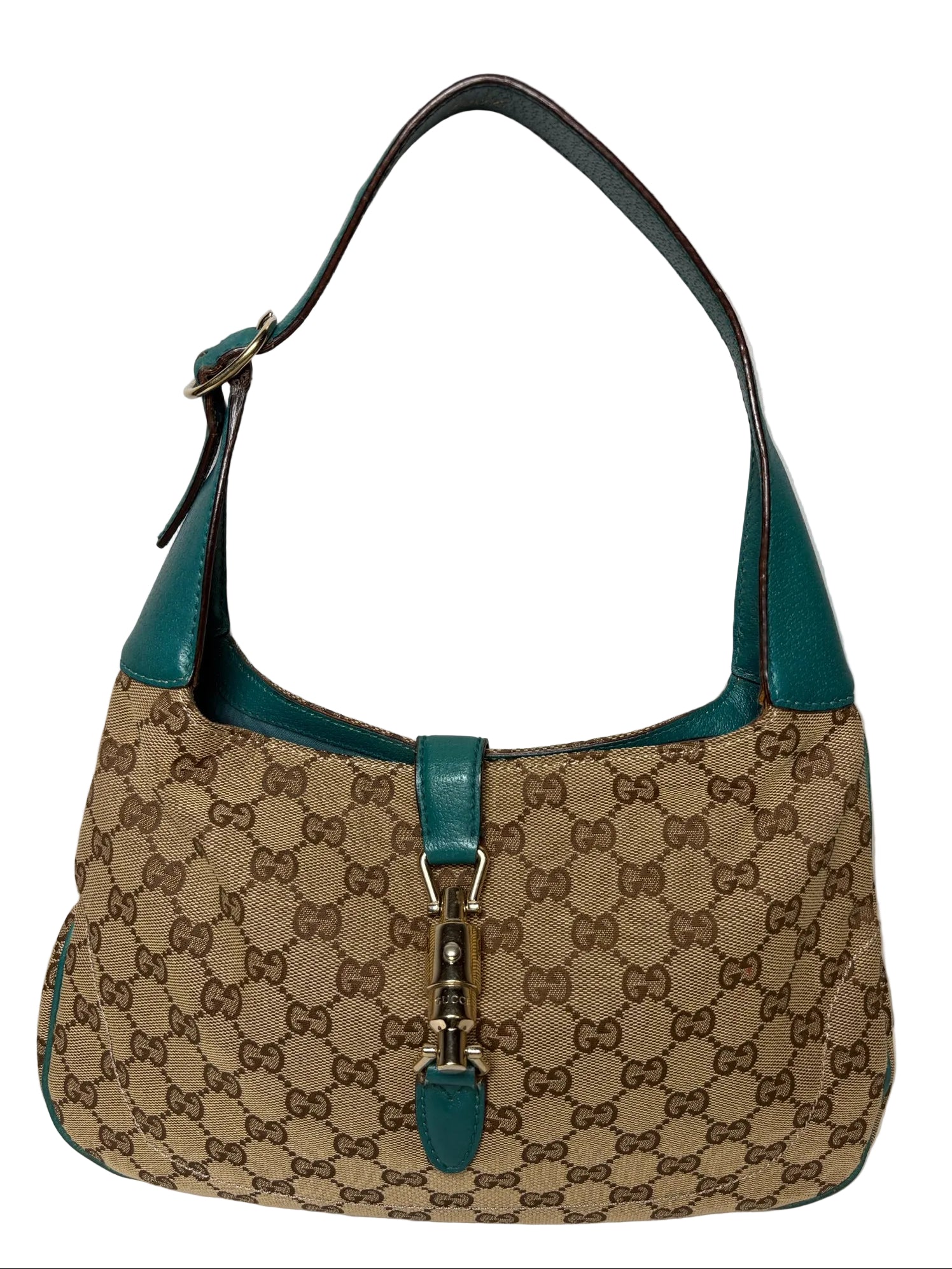 Gucci Jackie O Women's GG Canvas Turquoise Vintage Authentic Pre