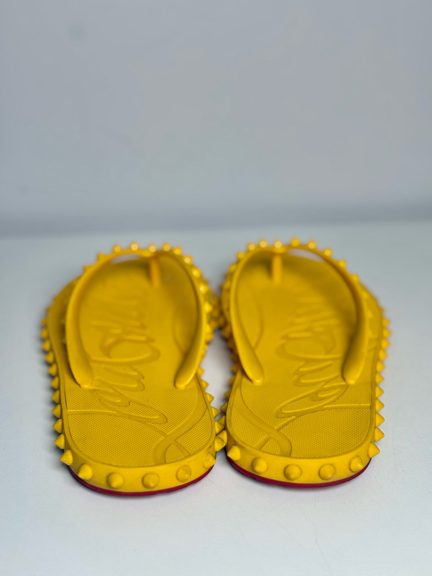 W Size 39 Christian Louboutin Super Flip Yellow Rubber Studs Pre-owned