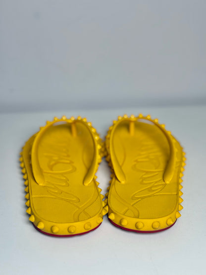 W Size 39 Christian Louboutin Super Flip Yellow Rubber Studs Pre-owned