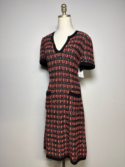 Women's Size 8 St. John Exclusively for Nordstrom Black Red & Khaki Tweed Pre-Owned Dress