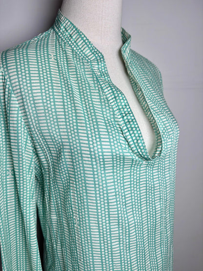Women Size 10 Tory Burch Tunic Green, Cream Print Cotton Pre-owned Top