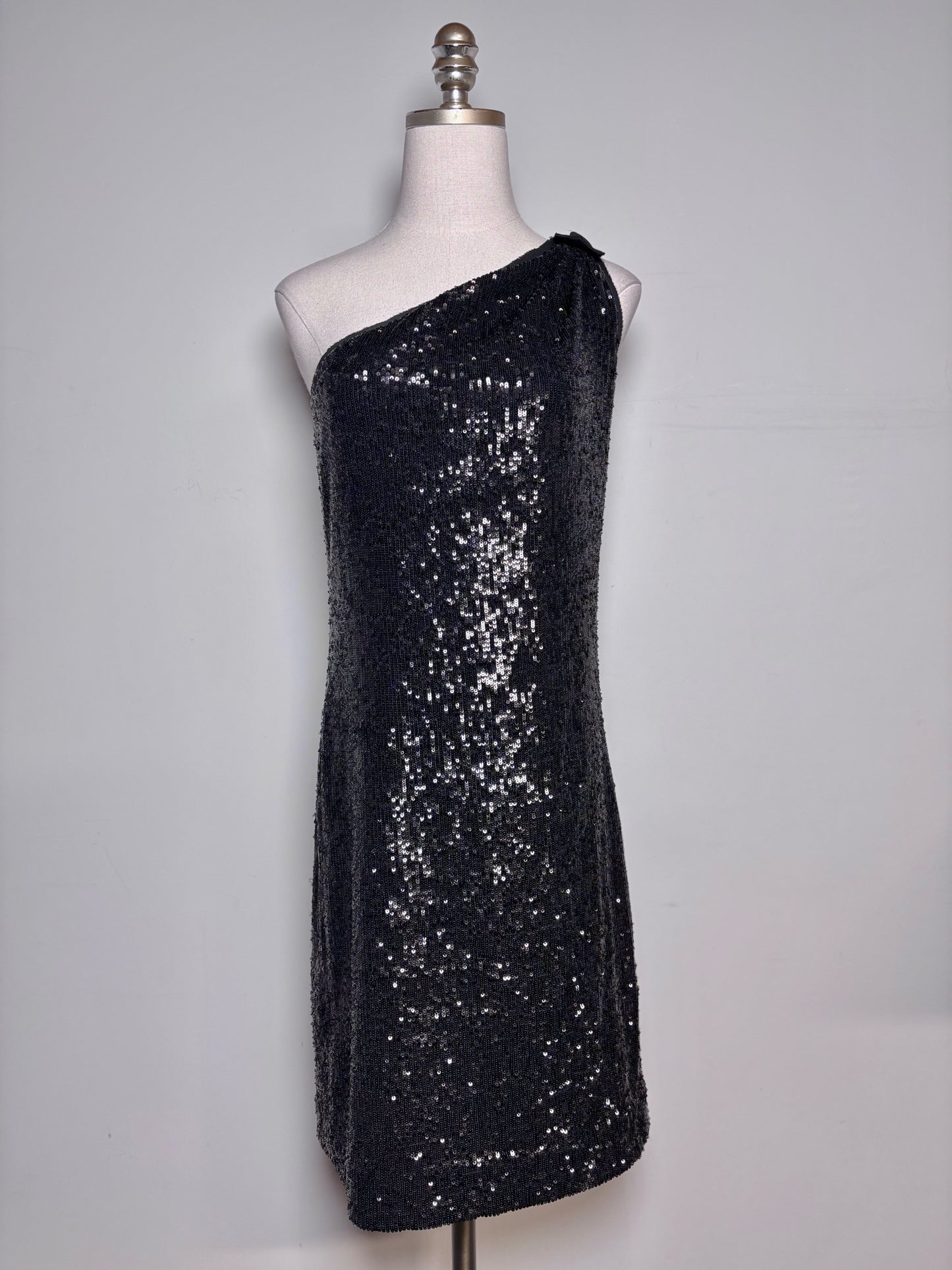 Women Size XS Tory Burch Black Sequins One-Shoulder Cocktail Pre-owned Dress