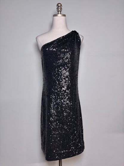 Women Size XS Tory Burch Black Sequins One-Shoulder Cocktail Pre-owned Dress