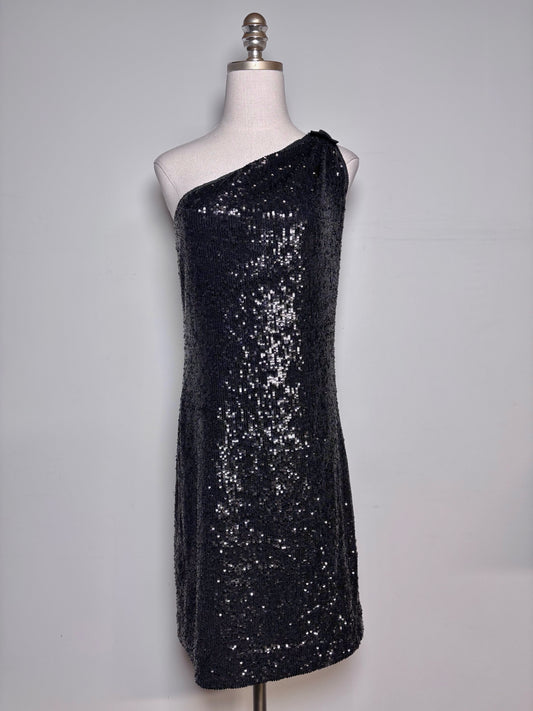 Women Size XS Tory Burch Black Sequins One-Shoulder Cocktail Pre-owned Dress
